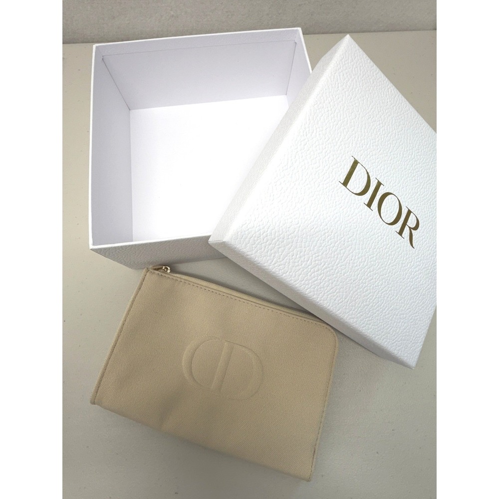 Authentic Dior Beige Canvas Cosmetic Pouch with Box